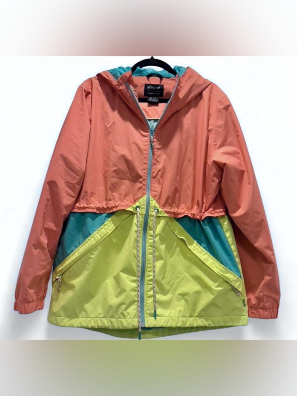 Burton Living Lining Colorblock Rain Jacket in Coral, Teal & Yellow - Picture 2 of 14